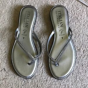 Silver beaded flip flops
